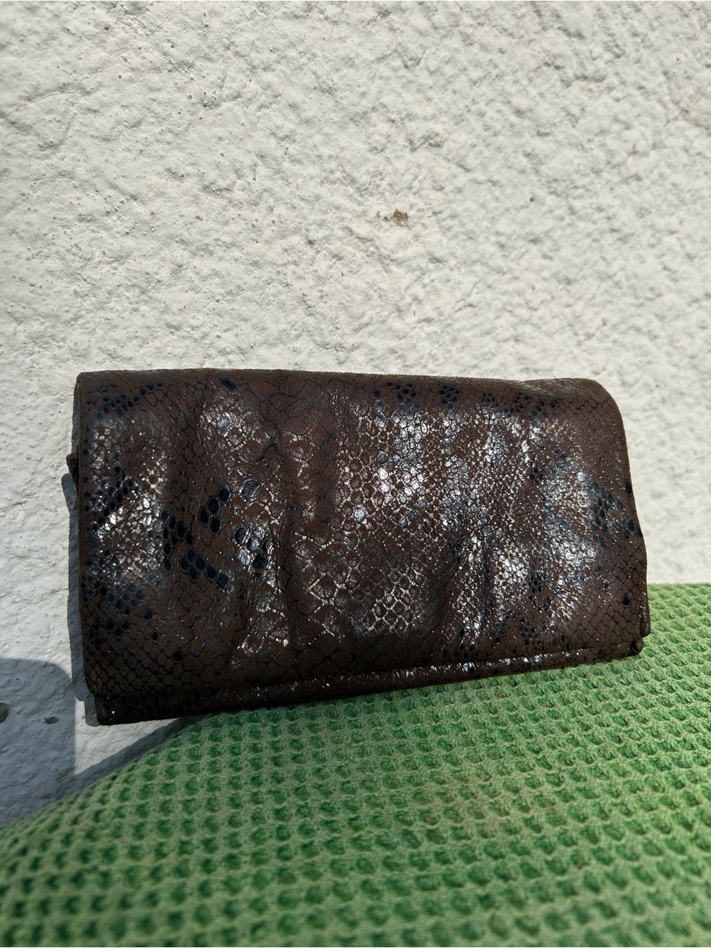 latico Brown Snake-Embossed Leather Wallet Clutch